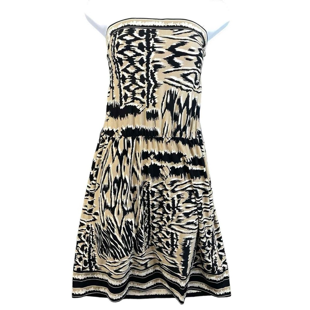 BCBG Maxazria Strapless Black/Taupe Print Mini Dress Size XS